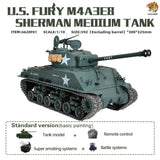 HOOBEN 1/10 M4A3E8 Fury Sherman Brad Pitt Tank with Master Camouflage Weathering+Figure+Zimmerit +Metal barrel and Muzzle RTR 6620