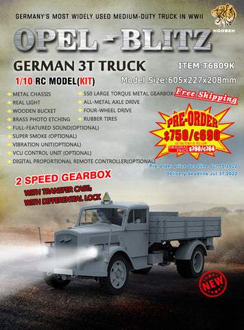 Hooben 1/10 Opel Blitz WWII German 3T Medium-Duty Truck RC Model RTR No. T6809R