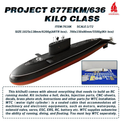 Arkmodel 1/72 Russia Project 877EKM/636 Kilo Class Attack Submarine Plastic Model KIT No.7616K